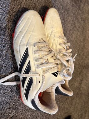 adidas White and Black Kids Soccer Cleats with Red Studs